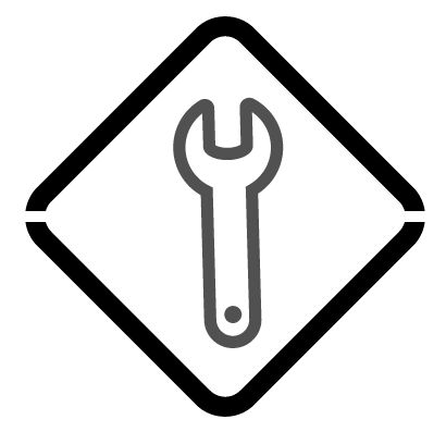 wrench tool icon in diamond shape representing mechanical repair and maintenance with eight essential tools for service