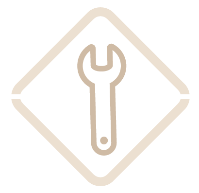 wrench icon within a diamond shape representing tools for improvement and efficiency in five simple steps