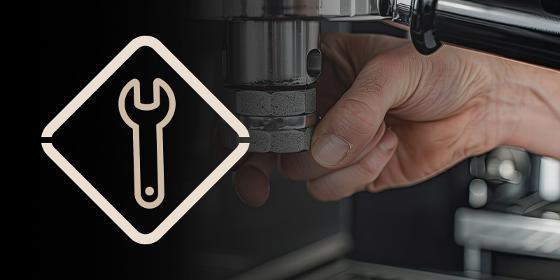 coffee machine with wrench icon and sleek design for maintenance and repair of coffee makers 6 types of coffee